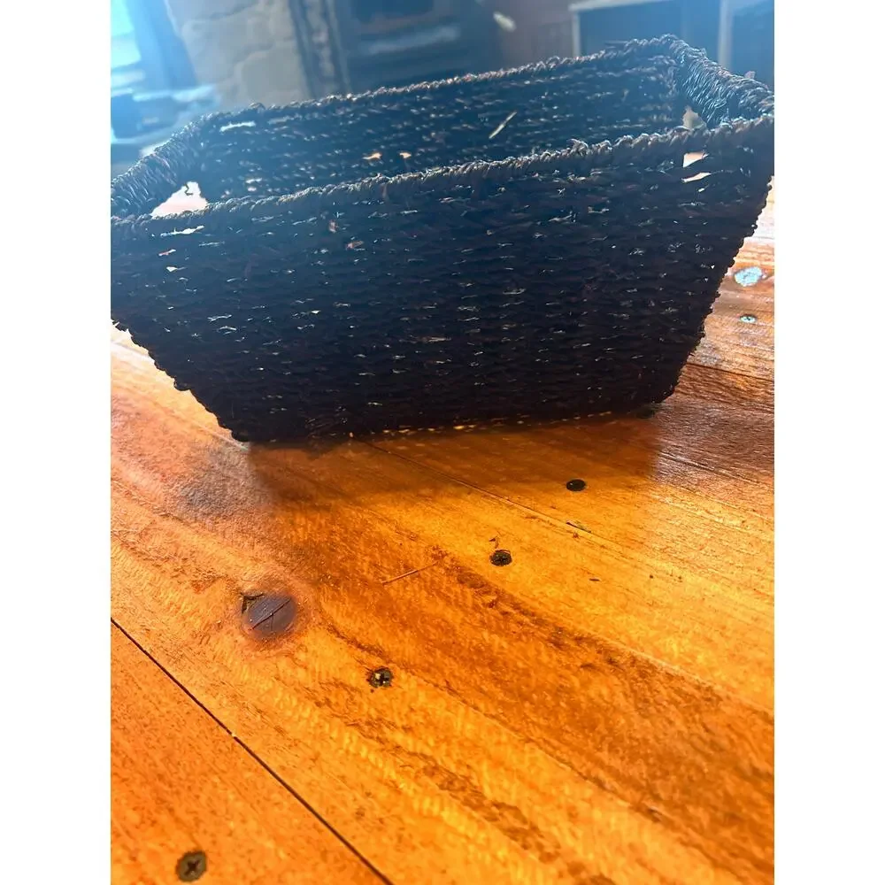 Dark Brown Woven Storage Basket Rectangle Decorative Basket Farmhouse Decor
